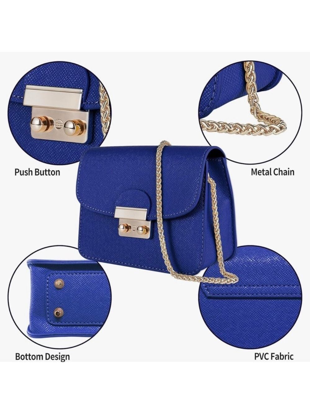 Elegant Blue Shoulder Bag with Gold Chain - Picture 4 of 5